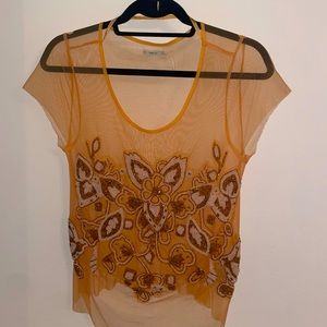 Orange Beaded Mesh Urban Outfitters Top